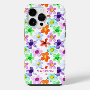 Colourful Modern Watercolor Floral Personalised iPhone 14 Pro Max Case