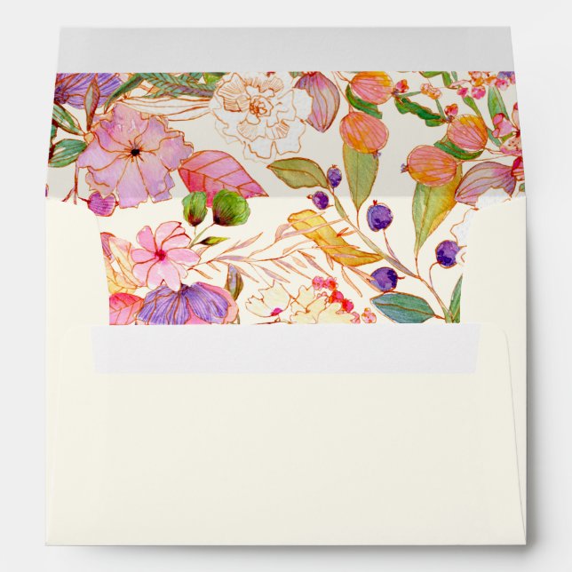 Colourful Modern Watercolor Floral Wedding Design Envelope (Back (Bottom))