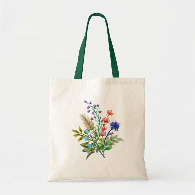 Colourful Modern Watercolor Flowers Summer Tote Ba Bag (Front)