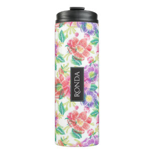 Colourful Modern Watercolors Tropical Flowers Thermal Tumbler
