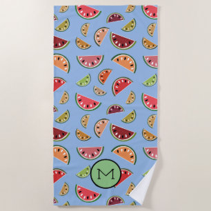 Colourful Modern Watermelon Pattern Monogram Beach Towel