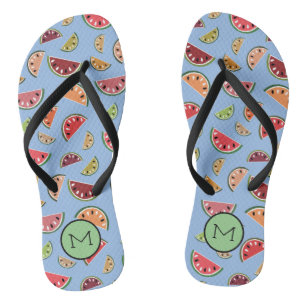 Colourful Modern Watermelon Pattern Monogram Thongs