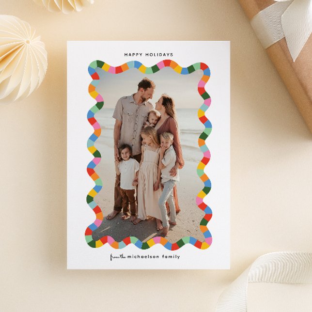 Colourful Modern Wavy Frame Folded Photo Christmas Card (Creator Uploaded)