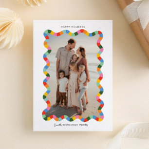 Colourful Modern Wavy Frame Photo Christmas Holiday Postcard
