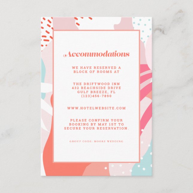 Colourful Modern Wedding Accommodation Detail Cora Enclosure Card (Front)