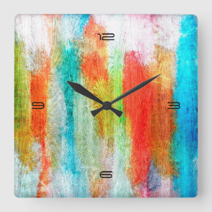 Colourful Modern Wood Grain Background #10 Square Wall Clock