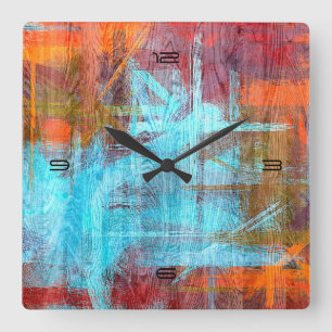 Colourful Modern Wood Grain Background Square Wall Clock