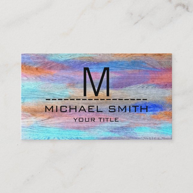 Colourful Modern Wood Grain Monogram #12 Business Card (Front)