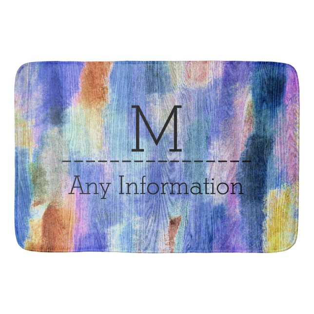 Colourful Modern Wood Grain Monogram #4 Bath Mat (Front)