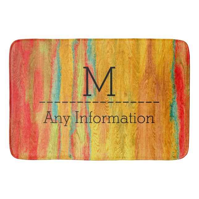 Colourful Modern Wood Grain Monogram #6 Bath Mat (Front)