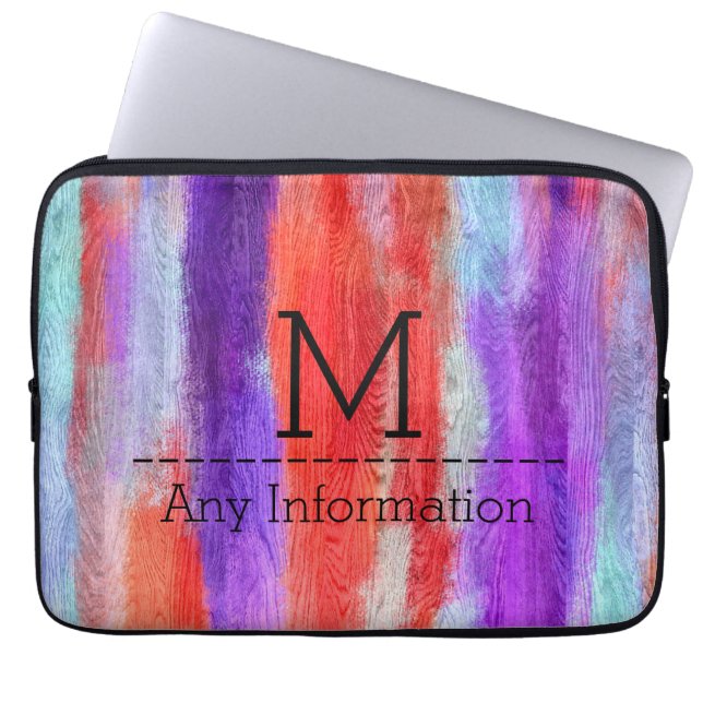Colourful Modern Wood Grain Monogram #6 Laptop Sleeve (Front)