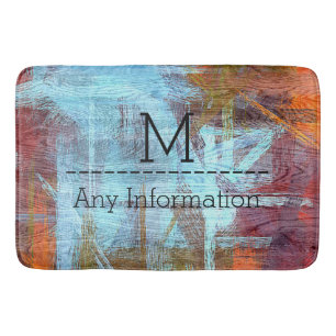 Colourful Modern Wood Grain Monogram Bath Mat