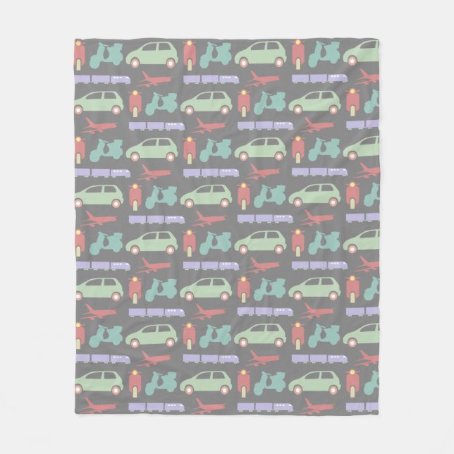 Colourful Modes of Transport Travel Icons Pattern Fleece Blanket (Front)