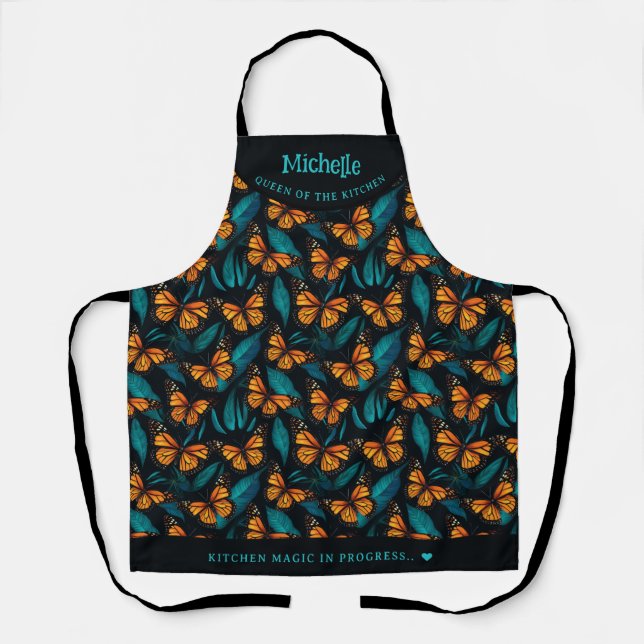 Colourful monarch butterfly personalised apron (Front)
