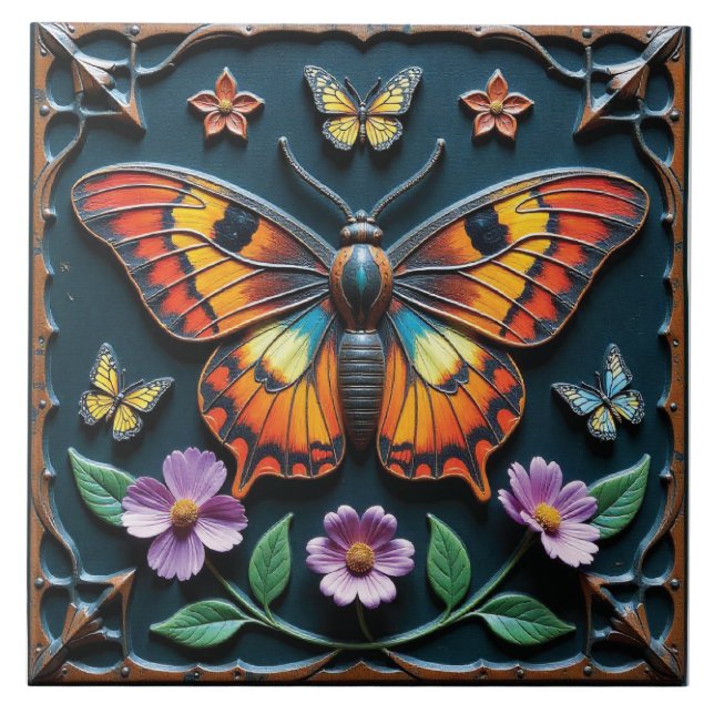 Colourful Monarch Ceramic Tile (Front)