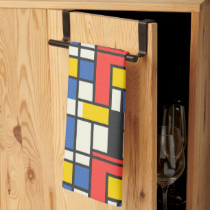 Colourful Mondrian Style Abstract Geometric Tea Towel