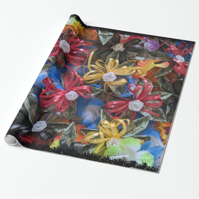 Colourful money lei design gift wrapping paper (Unrolled)