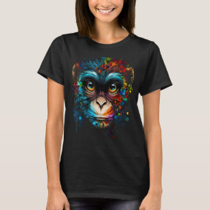 Colourful Monkey Face Art Cute Animal Monkies Pain T-Shirt