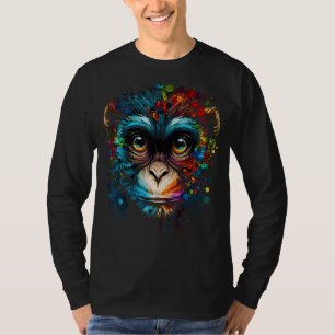Colourful Monkey Face Art Cute Animal Monkies Pain T-Shirt