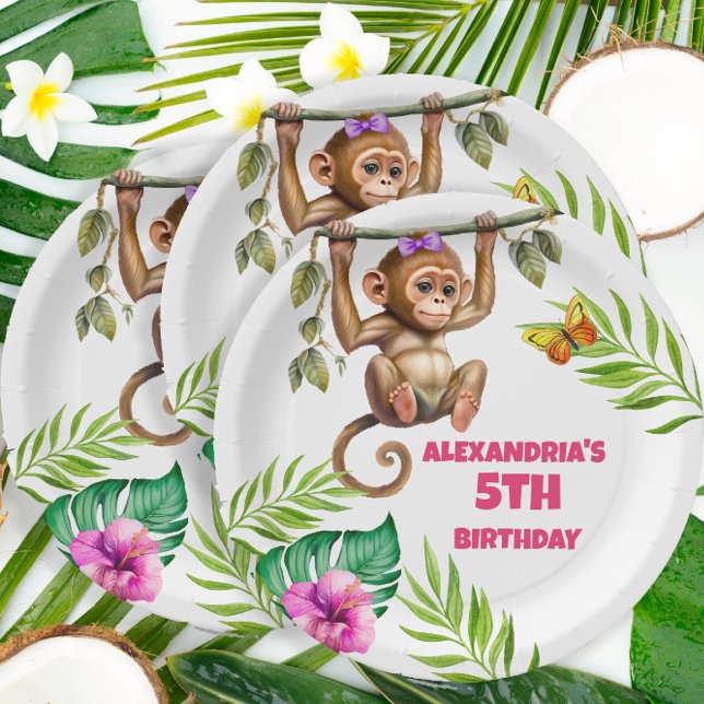 Colourful Monkey Jungle Child's 5th Birthday Paper Plate (Creator Uploaded)