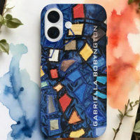 Colourful monogram blue navy red yellow geometric 