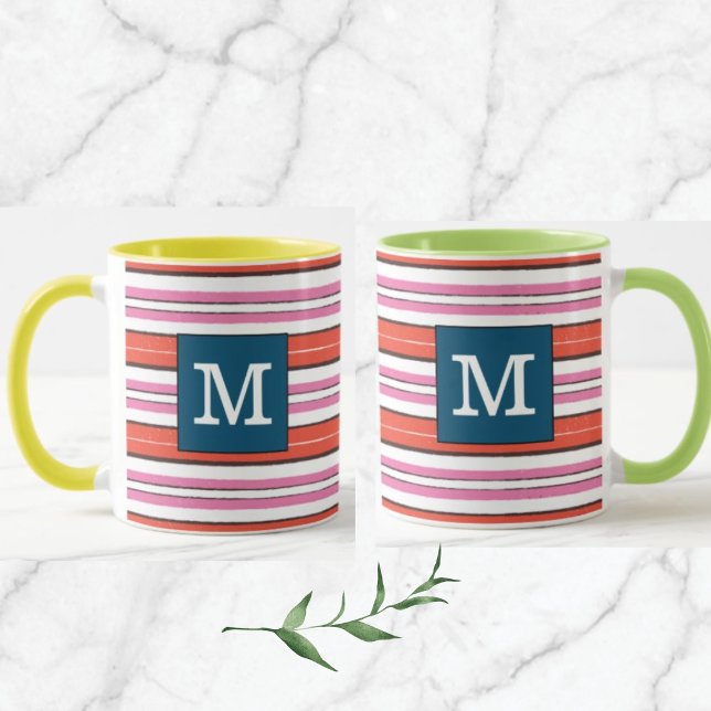 Colourful monogram l Stripped pattern l Blue l Pin Mug (Creator Uploaded)