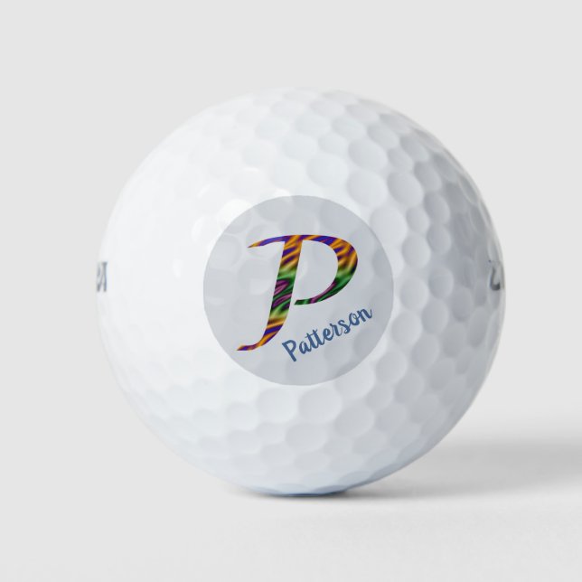 Colourful Monogram P Tie-dye Style Letter Initial Golf Balls (Front)