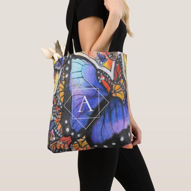 Colourful Monogram Pop Art Butterfly Tote Bag (Close Up)