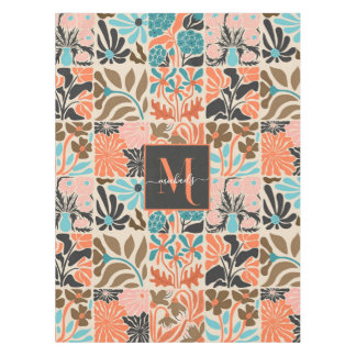 Colourful Monogram Script Retro Floral Pattern Tablecloth