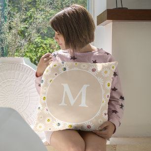 Colourful Monogram Smiling Daisy personalised Cushion