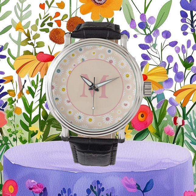 Colourful Monogram Smiling Daisy personalised Watch (Colourful Monogram Smiling Daisy personalised Watch)