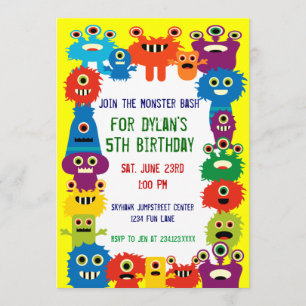 Colourful Monster Birthday Party Invitations Yello