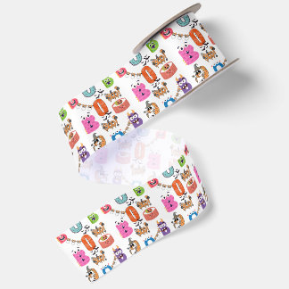 Colourful Monster “BOO” Halloween Cartoon Design Satin Ribbon