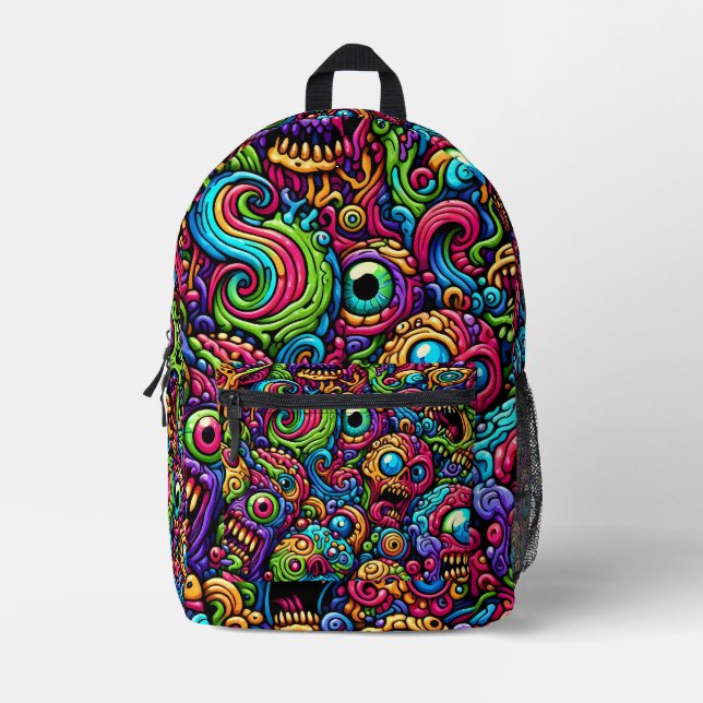 Colourful monster patterns printed backpack (Front)