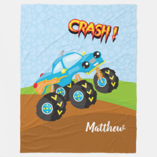 Colourful monster truck fleece blanket
