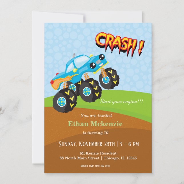 Colourful monster truck invitation (Front)