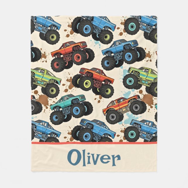 Colourful Monster Truck Pattern Fleece Blanket (Front)