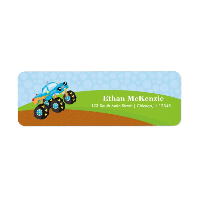 Colourful monster truck return address label (Front)