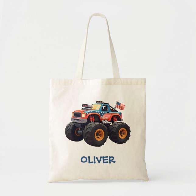 Colourful Monster Truck with American Flag Tote Bag (Front)