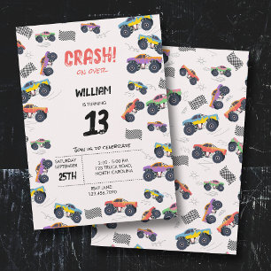 Colourful Monster Trucks Racing Kids Birthday Part Invitation