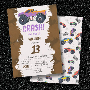 Colourful Monster Trucks Racing Kids Birthday Part Invitation