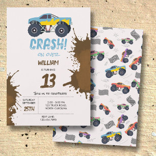 Colourful Monster Trucks Racing Kids Birthday Part Invitation