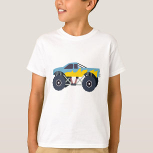 Colourful Monster Trucks Racing Kids Blue T-Shirt