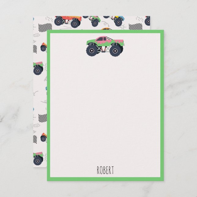 Colourful Monster Trucks Racing Kids Custom Name Card (Front/Back)