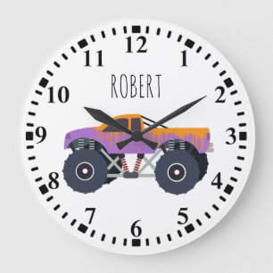 Colourful Monster Trucks Racing Kids Custom Name Large Clock