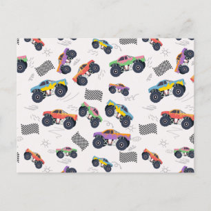 Colourful Monster Trucks Racing Kids Pattern Holiday Postcard