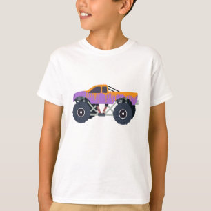 Colourful Monster Trucks Racing Kids Purple T-Shirt