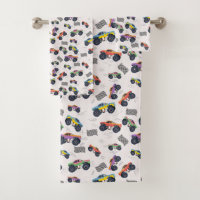 Colourful Monster Trucks Racing Pattern