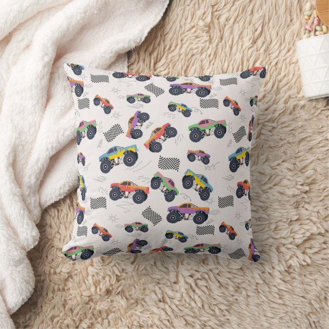 Colourful Monster Trucks Racing Pattern Cushion (Blanket)