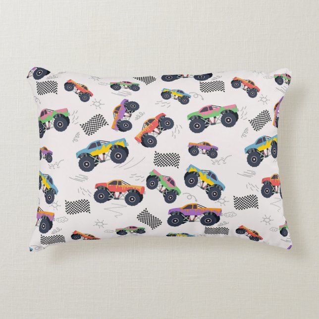 Colourful Monster Trucks Racing Pattern Decorative Cushion (Front)